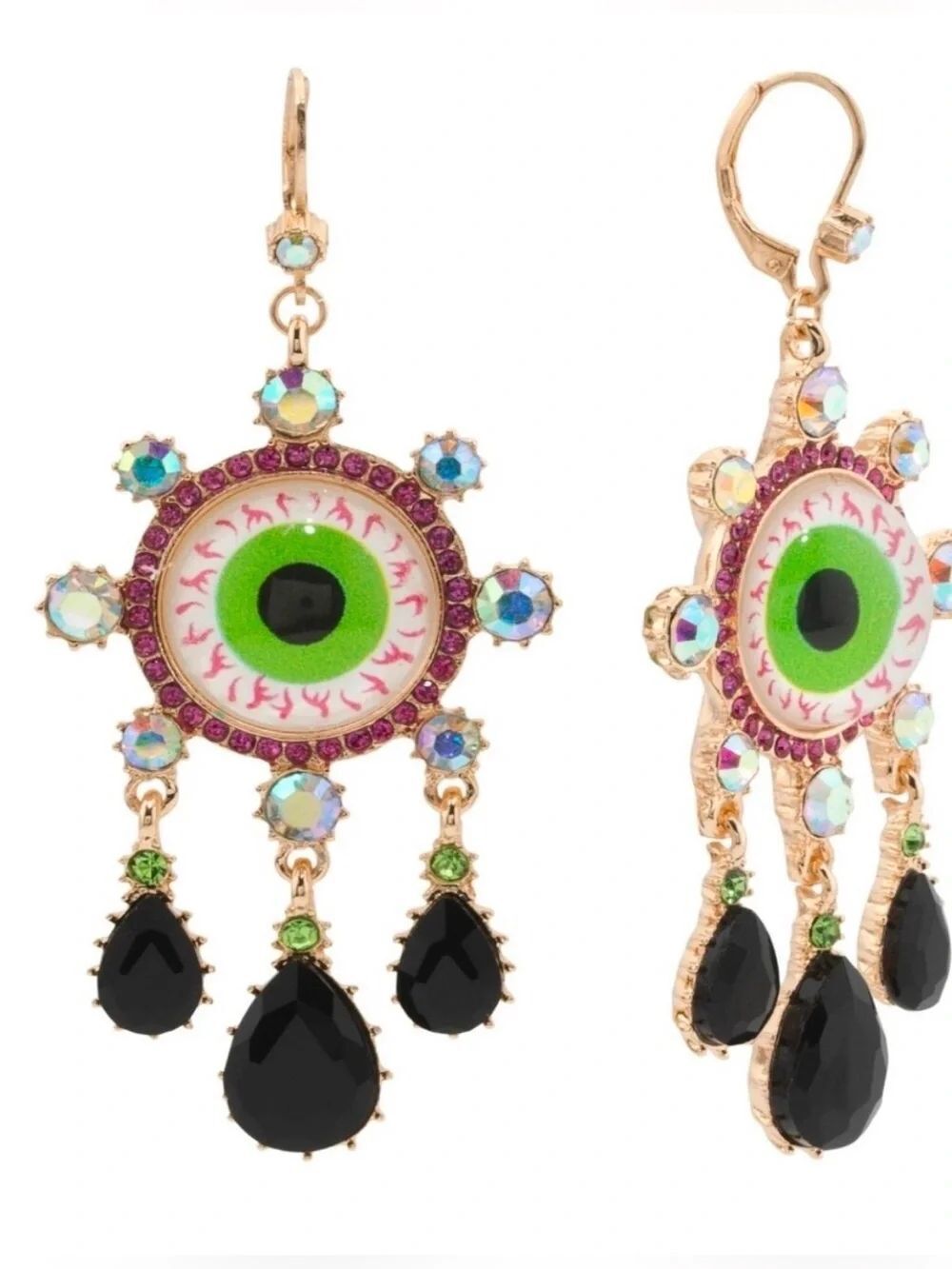 Betsey Johnson Bold Green Eye Teardrops Dangle Chandelier Earrings